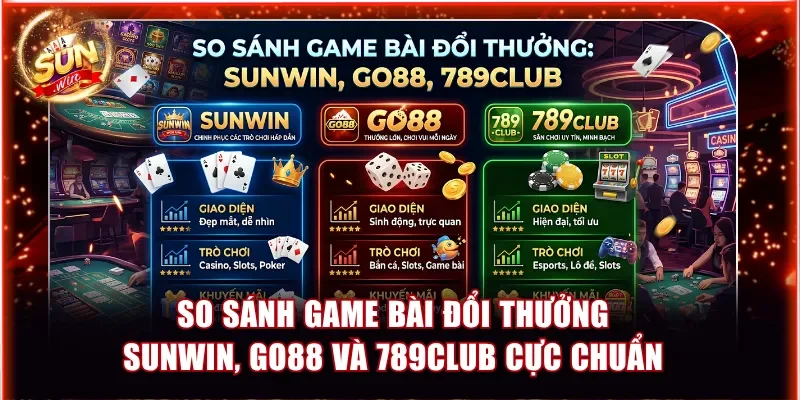 So Sánh Game Bài Đổi Thưởng Sunwin, GO88 Và 789Club Cực Chuẩn 1 So sánh game bài đổi thưởng Sunwin, Go88 và 789Club